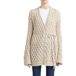 Theory Relief Cashmere Felted wool Sands Cream Knit Sweater cardigan belt
